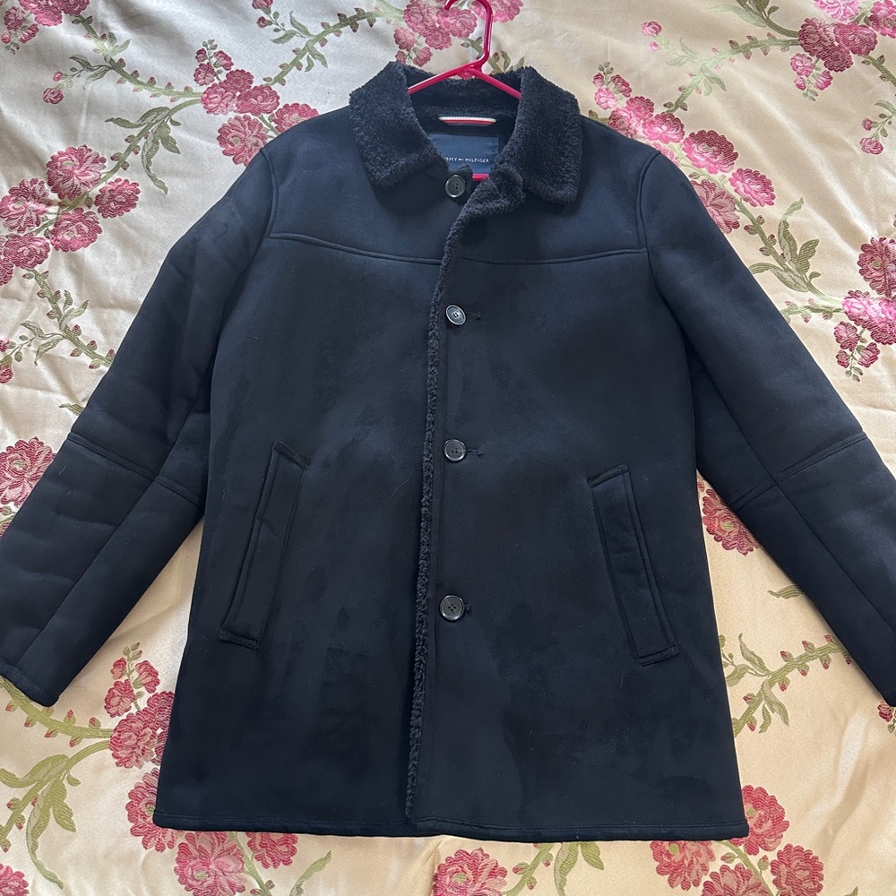 Men's Tommy Hilfiger Black Suede Sherpa Jacket size Small